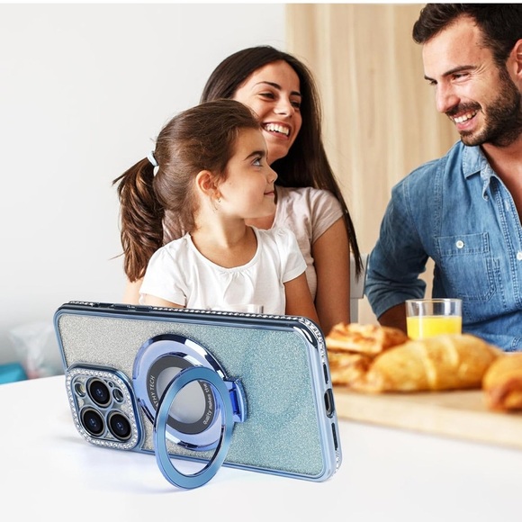 iPhone 14- Luxury Glitter Phone Case with Ring Holder - Silver and blue - Picture 6 of 8